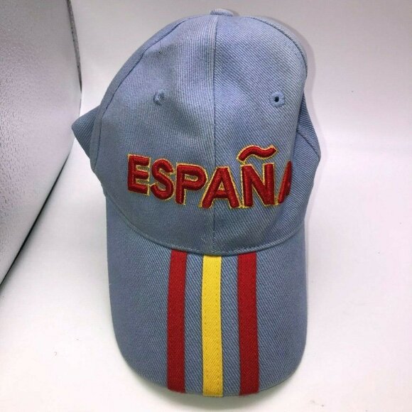 Men's España One Size Fits All Light Blue Red Yellow Stripe Strap Back Cap Hat - Picture 6 of 6